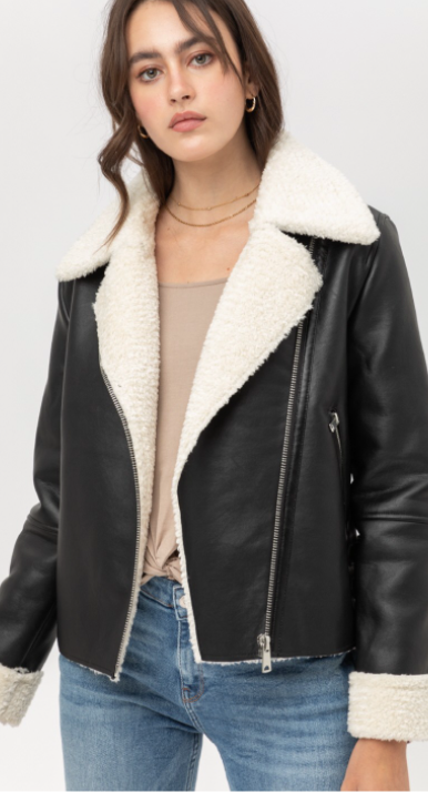 Sure Shot Vegan Sherpa Leather Jacket - Main Image